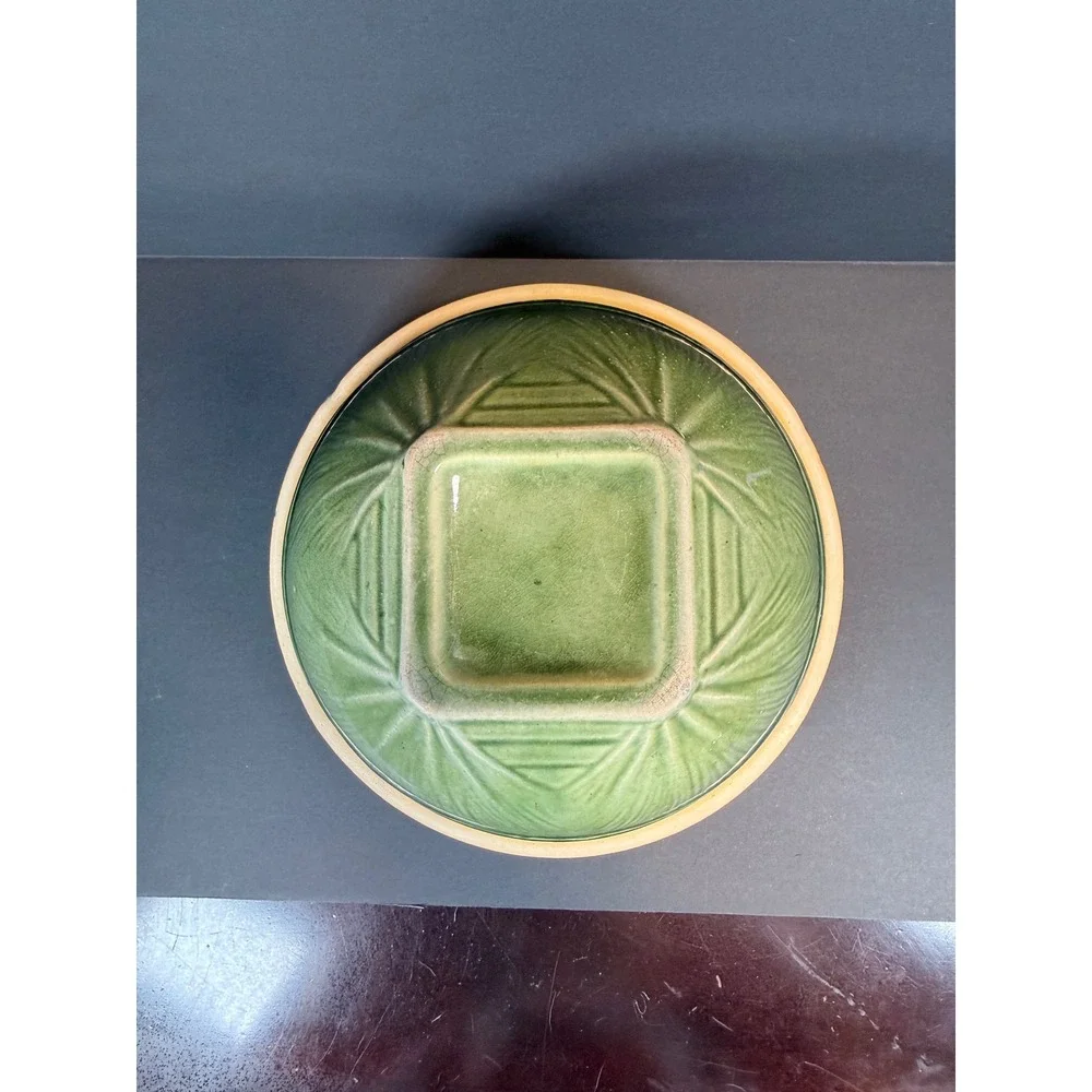 Vintage Green Glazed McCoy Sunburst Stoneware Mixing Bowl Farmhouse Cottagecore